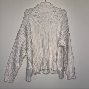 Aerie Cream Chunky Cable Knit Wool Blend Turtleneck Pullover L Sweater Cozy